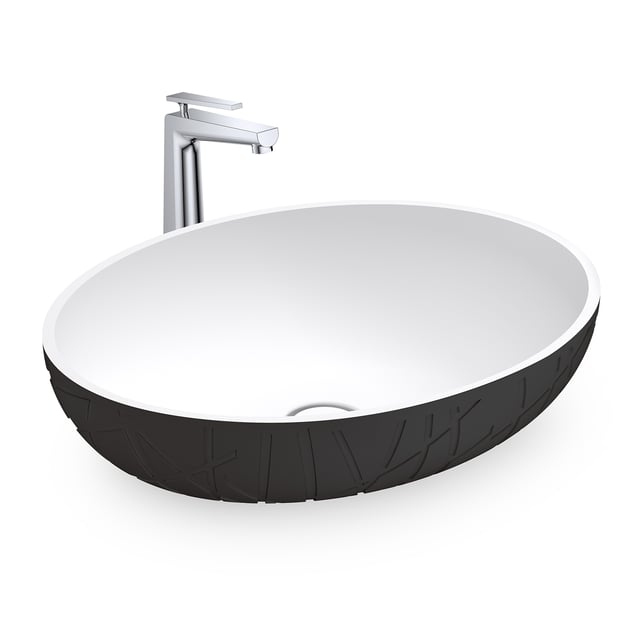 BERNSTEIN - Vasque à poser 50x40x12cm en fonte minérale - Avec bonde Pop Up, Noir/Blanc mat - LEO