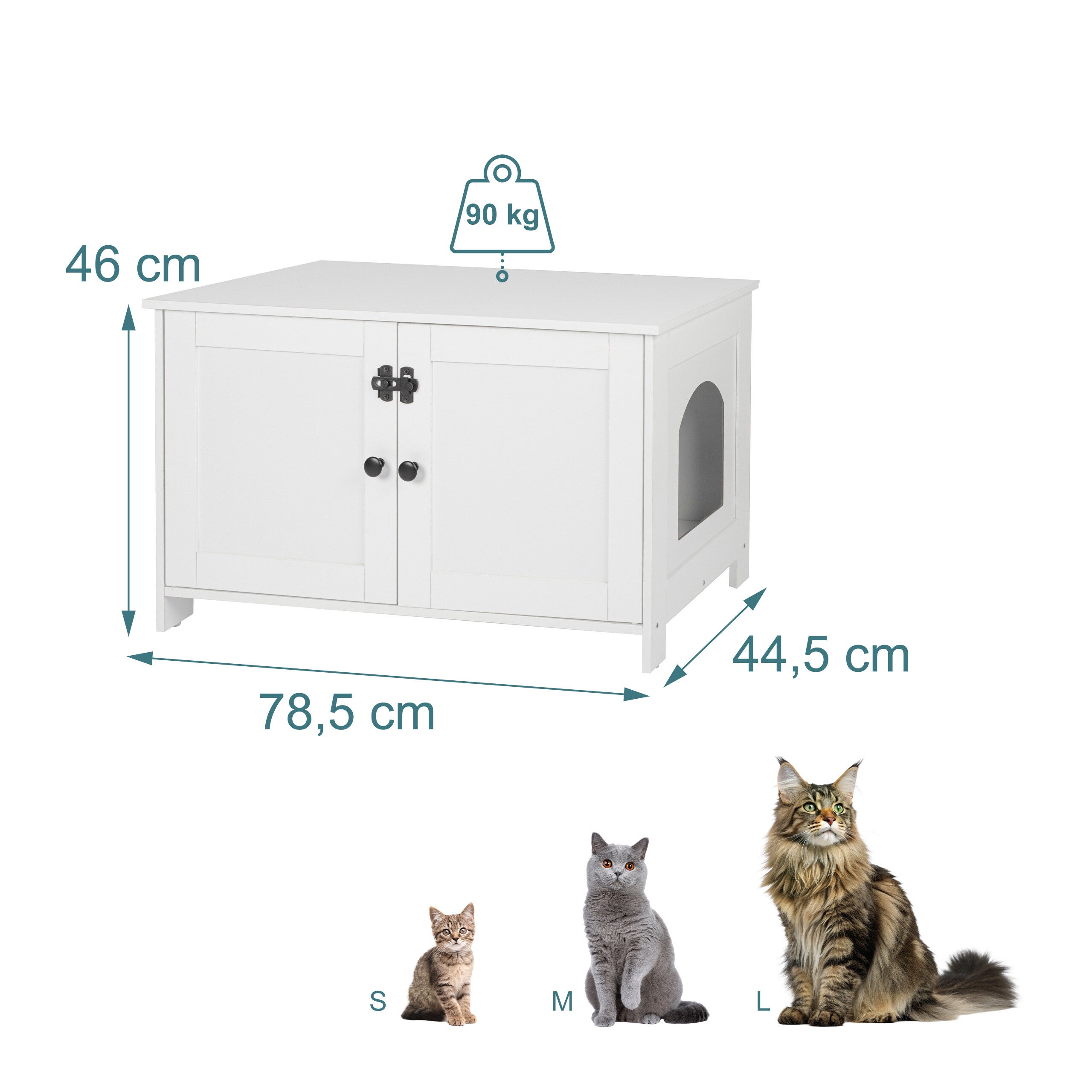 Armário para caixa de areia para gatos com fechadura e divisória, entrada lateral, 46 x 78,5 x 44,5 cm, branco, Relaxdays - 4