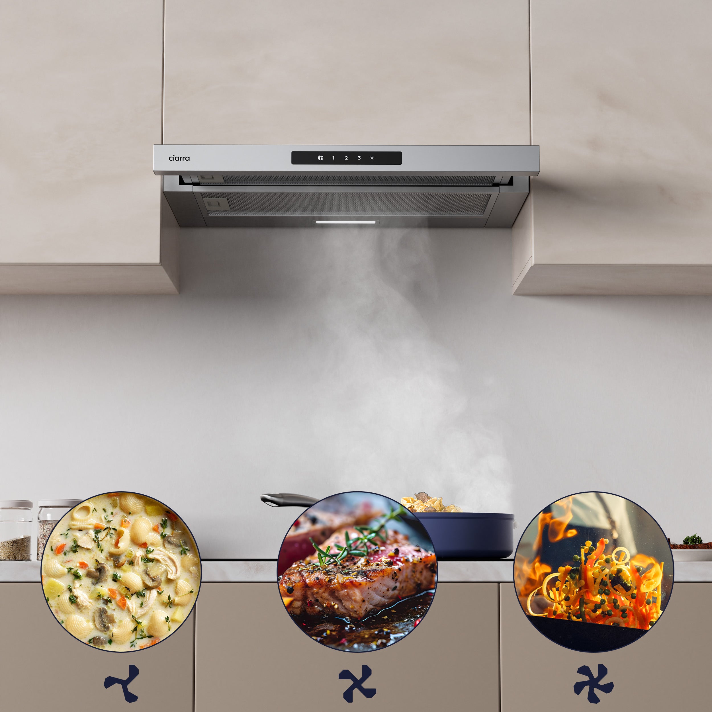CIARRA Campana convencional 60cm 580m³/h A+ 3 velocidades Control táctil LED Pantalla Reciclaje y extracción Inox CD6909AS - 4