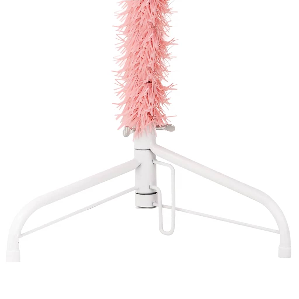 Albero Natale Artificiale Sottile a Metà e Supporto Rosa 120 cm vidaXL - 7