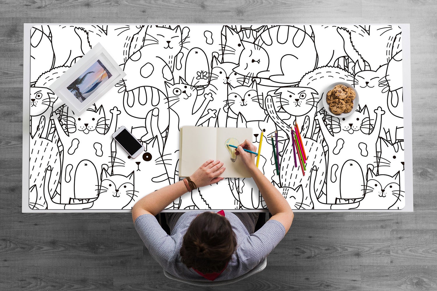 Podkładka biurkowa sztuka doodle koty 120x60 cm, artystyczna mata dekoracyjna – Tulup - 3