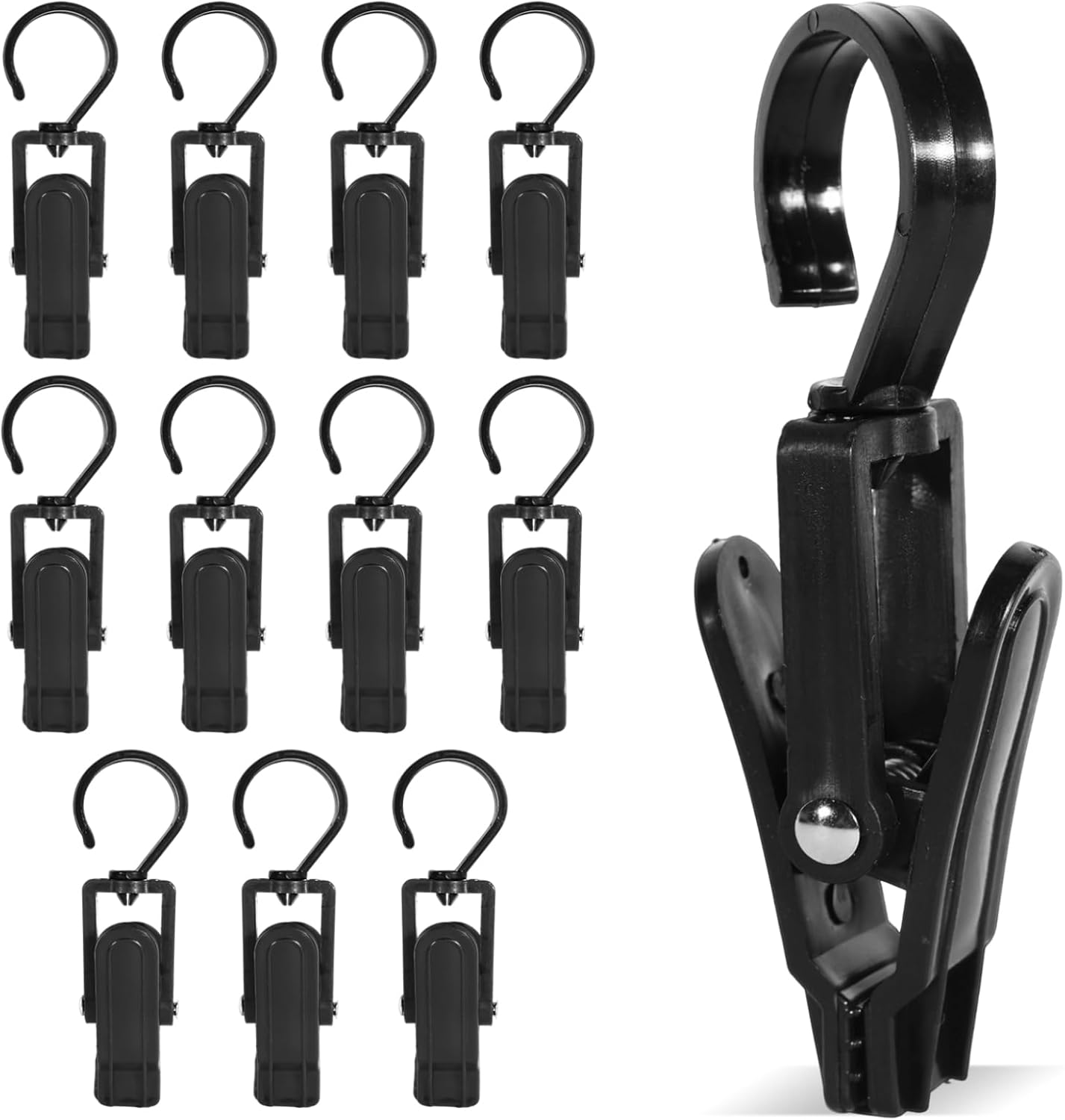 Lot De 12 Pinces à Linge Noires Avec Crochet Rotatif 360° - Pinces Anti-dérapantes Pour Cuisine, Salle De Bain, Jardin, Camping
