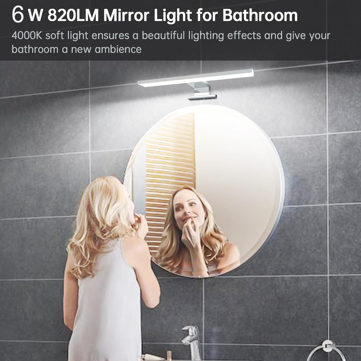 Lampe LED pour miroir de salle de bain 6 W, blanc neutre 4000 K, applique murale 820 lm, lampe de salle de bain à montage 3 en 1, 30 cm - 6