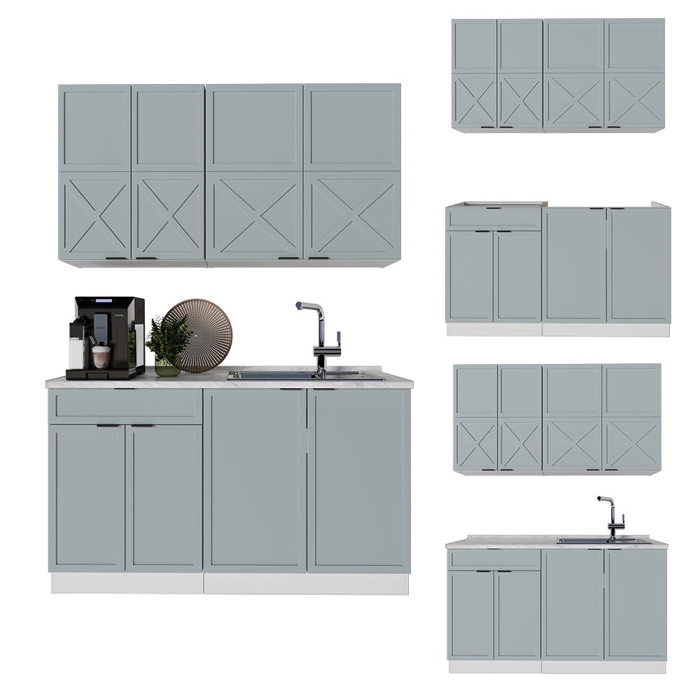 Vicco Cuisine Fame-Line, Bleu clair-gris/blanc, 140cm sans PT - 9