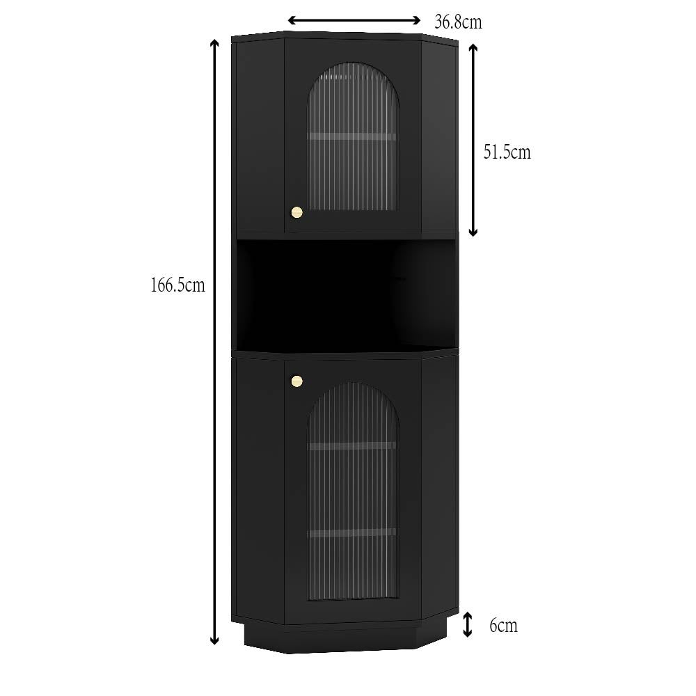 Colonna angolare per bagno - con 2 porte - con LED - scaffali regolabili - Nero - 3