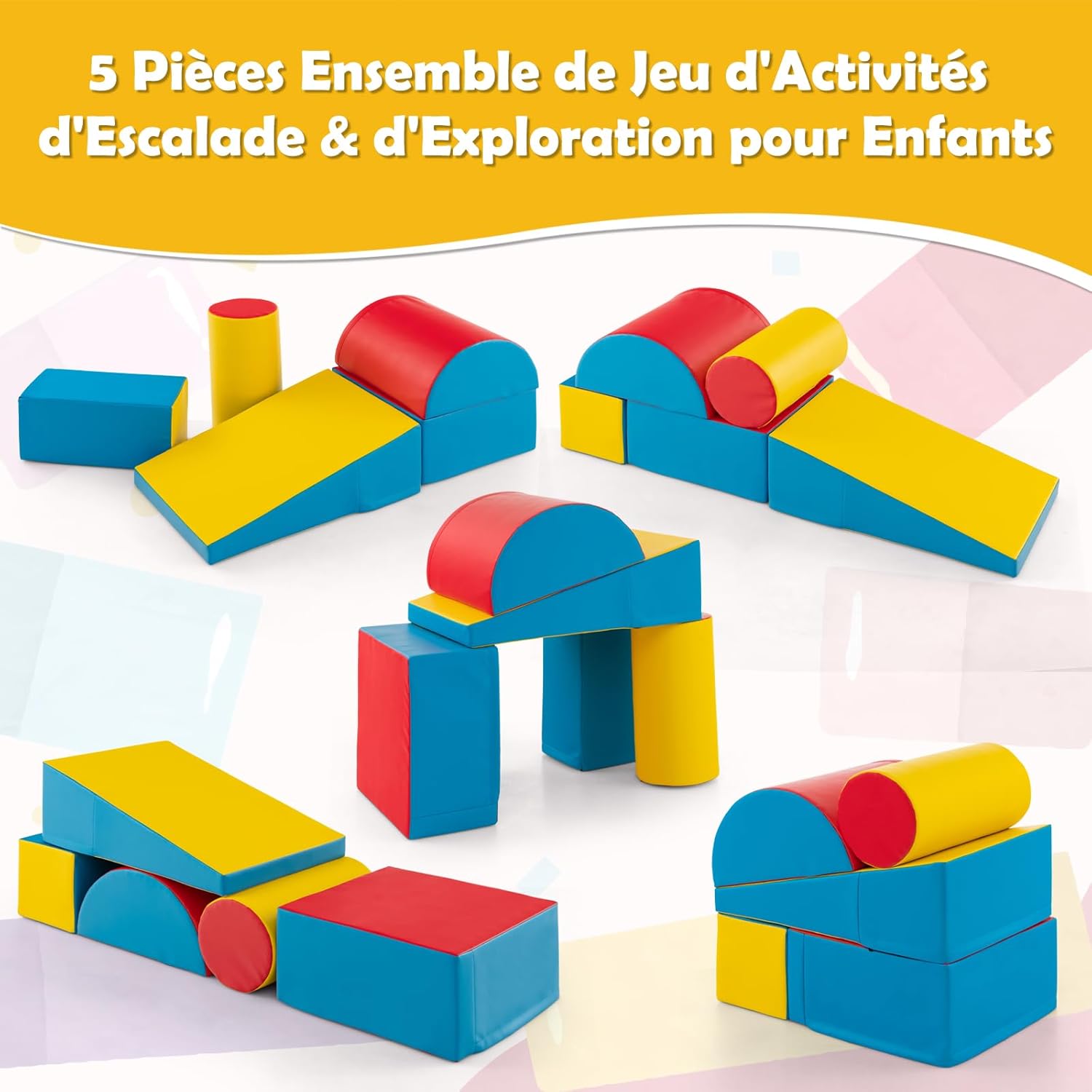 5 PCS Parcours Motricité Bébé, Module Motricité en Mousse PU avec Remplissage en EPE, Jouets Éducatifs Convient pour Enfants d'Âge Préscolaire - 2