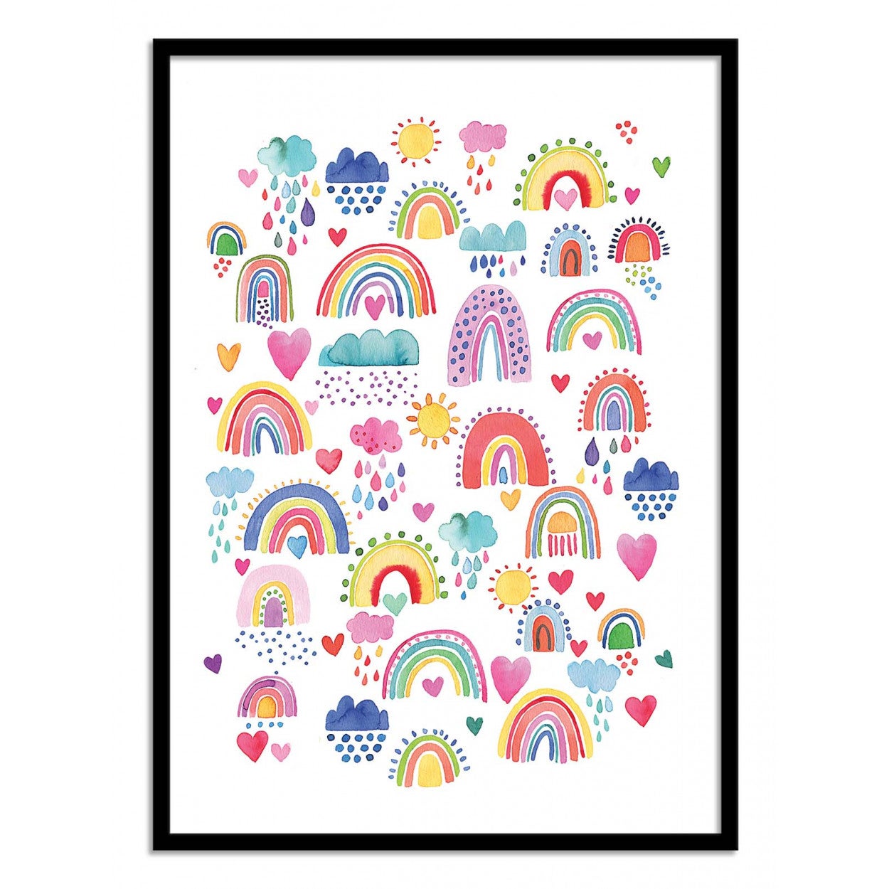 Art-poster - lovely happy rainbows sun - ninola - con marco negro 30 x 40 cm