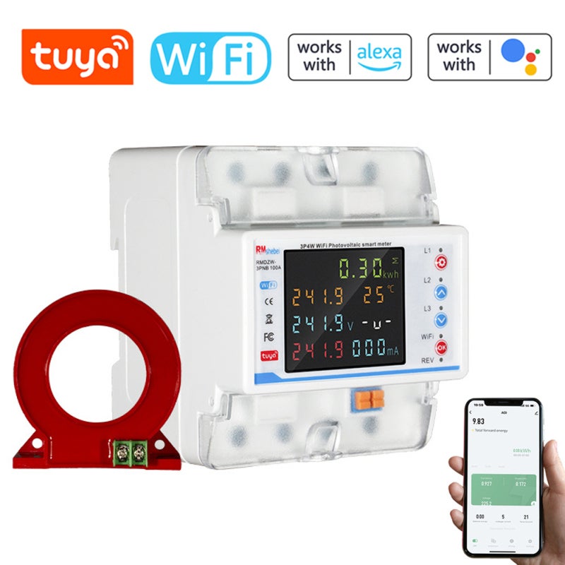 Medidor de electricidad WiFi Tuya, disyuntor inteligente trifásico de 4 ...