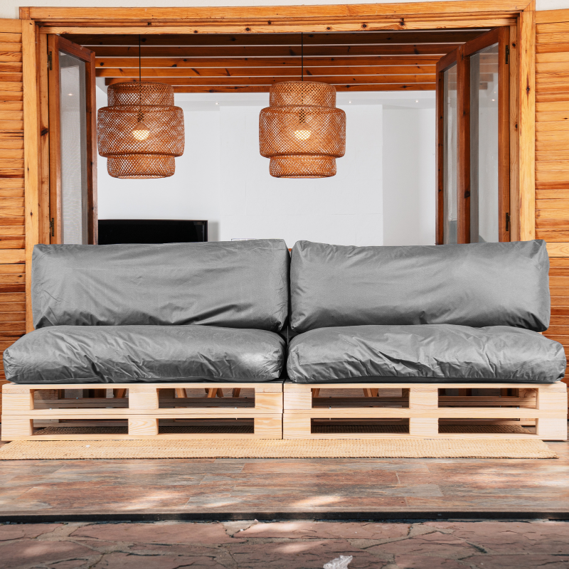 Coussins Palette Déhoussable Imperméable LOT x2 BANANAIR 120x80cm/120x40cm Gris foncé - 4