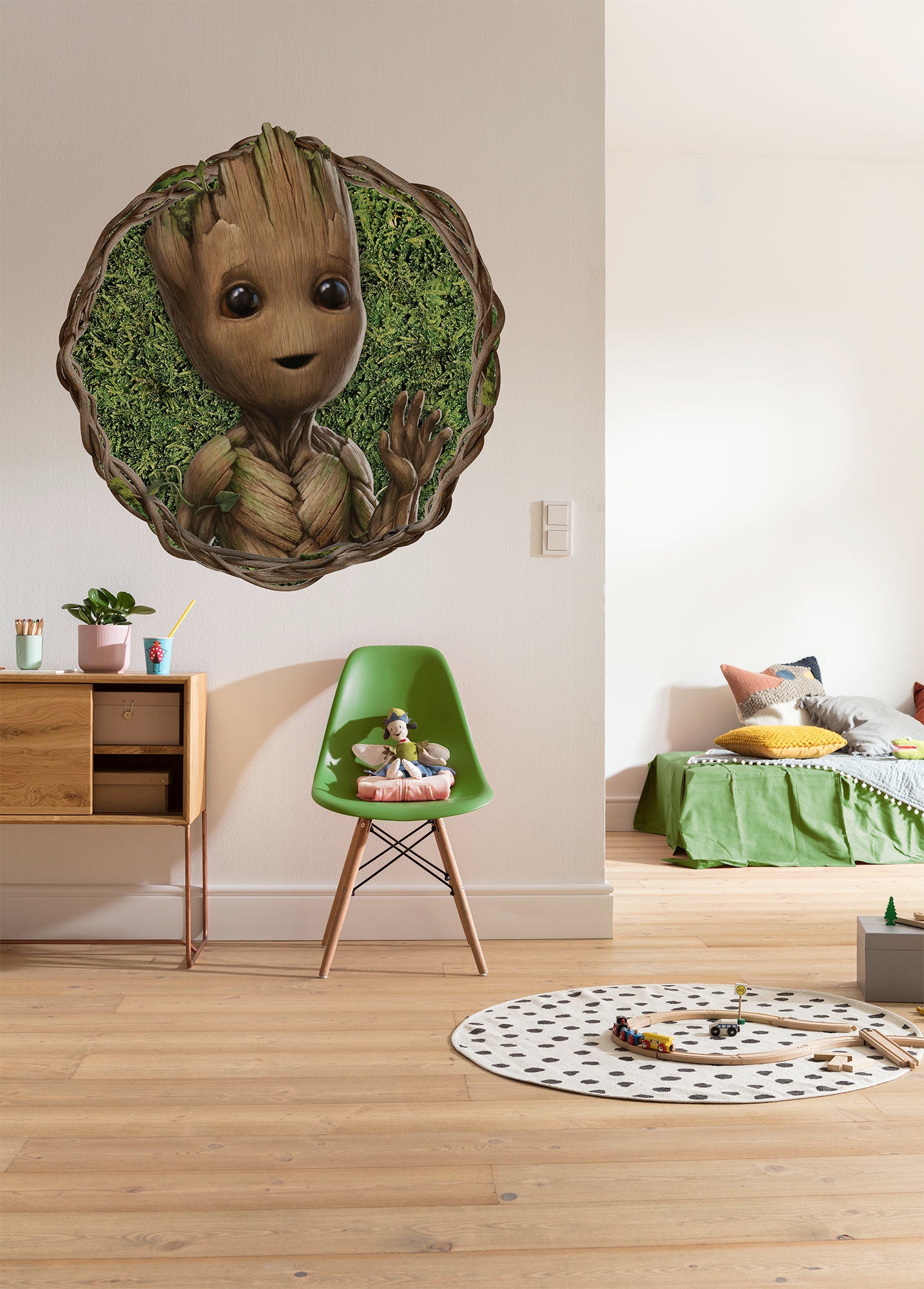 Papel pintado panorámico redondo en tela no tejida autoadhesiva de komar - marvel groot little twig - talla: ?125 cm