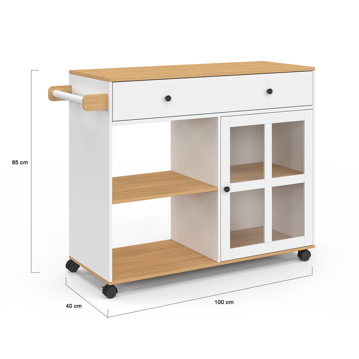 Desserte de cuisine ACHILLE XXL avec étagère et placard vitré bois et blanc L.100 CM - 5