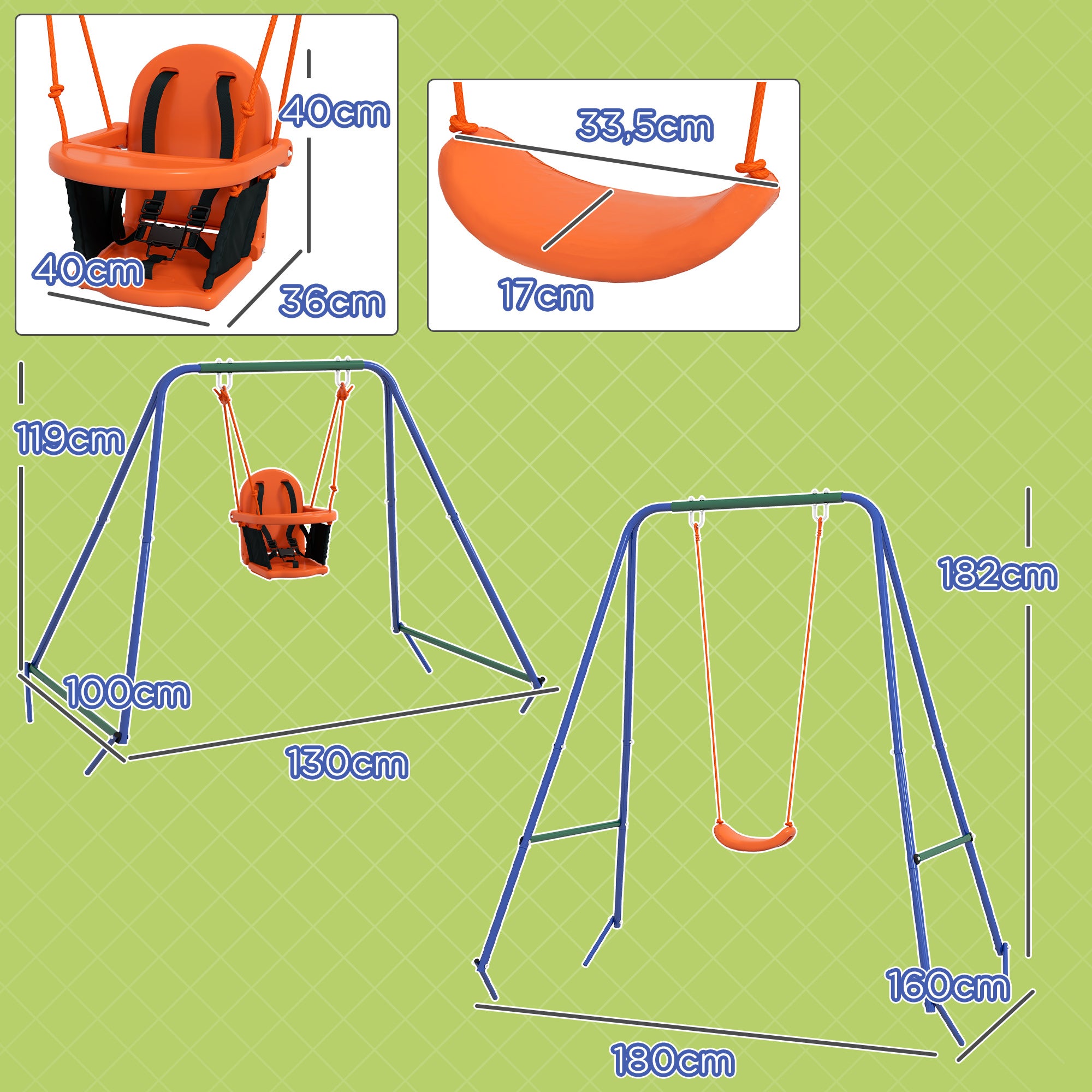 Baloiço para Crianças Outsunny Metal, PE Orange 180x160x182 cm - 3