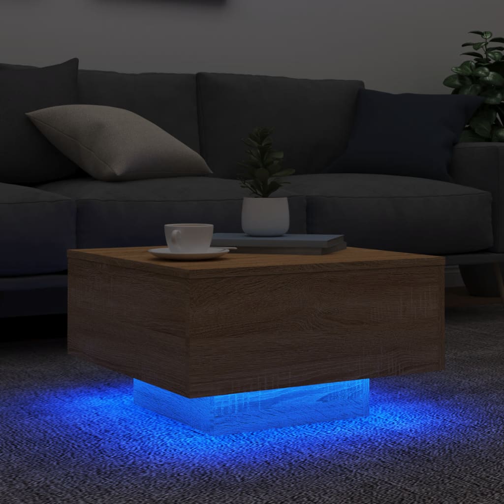 Mesa de centro con luces LED roble Sonoma 55x55x31 cm - 4