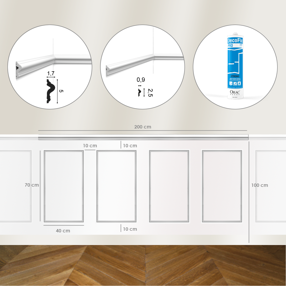 Kit DIY Encadrement Cimaise PX175 + 4 cadres PX201 + colle - Soubassement Orac - 3