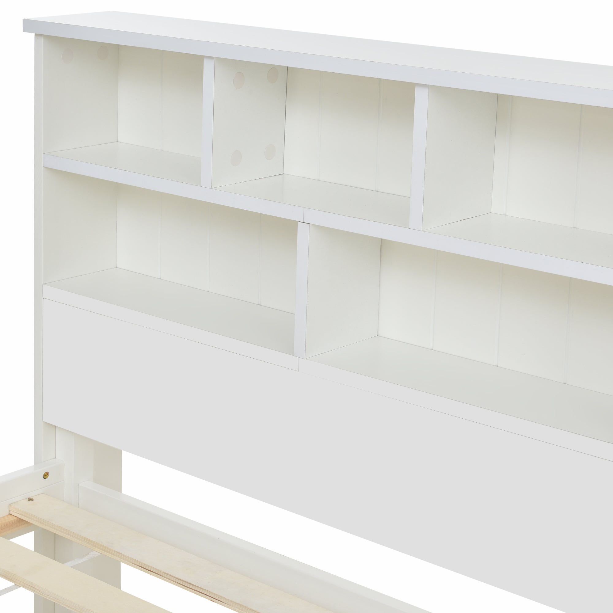 Lit Adulte Double 140x200 cm - Tiroir - Compartiments de Rangement - Sommier à Lattes - Blanc (Sans Matelas) - 8