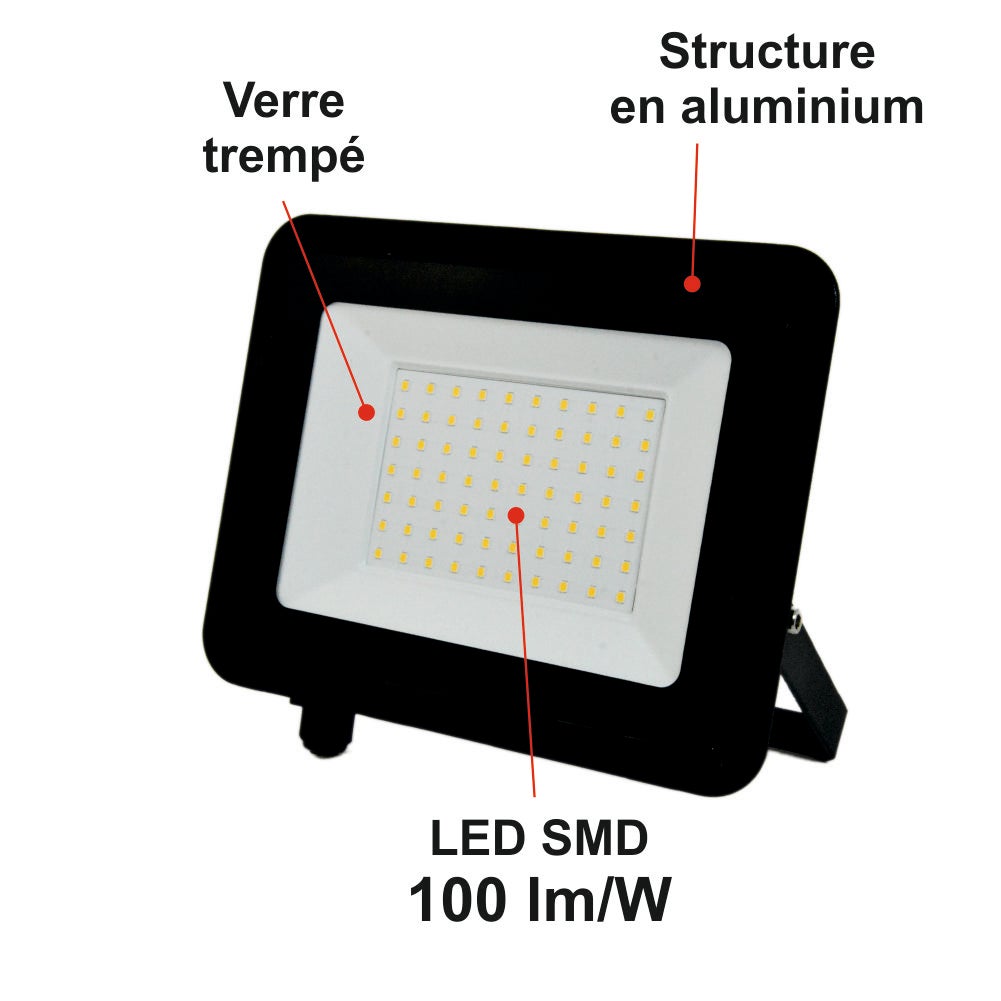 Projecteur LED 100W 11000 LM 4000K IP65 connexion en direct - garantie 5 ans - 3