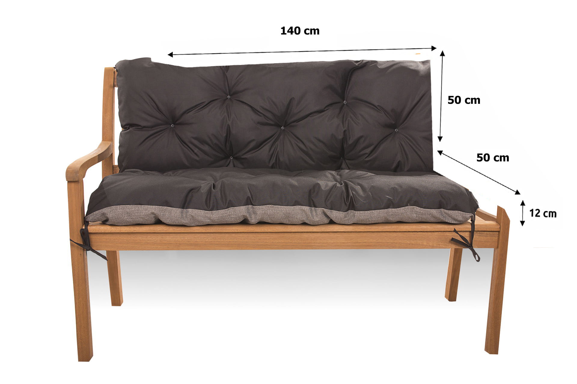 Coussin pour banc de jardin 140x50x50cm, coussin de jardin Noir, coussin de balançoire, coussin de banc extérieur, coussin de banc de jardin - 2