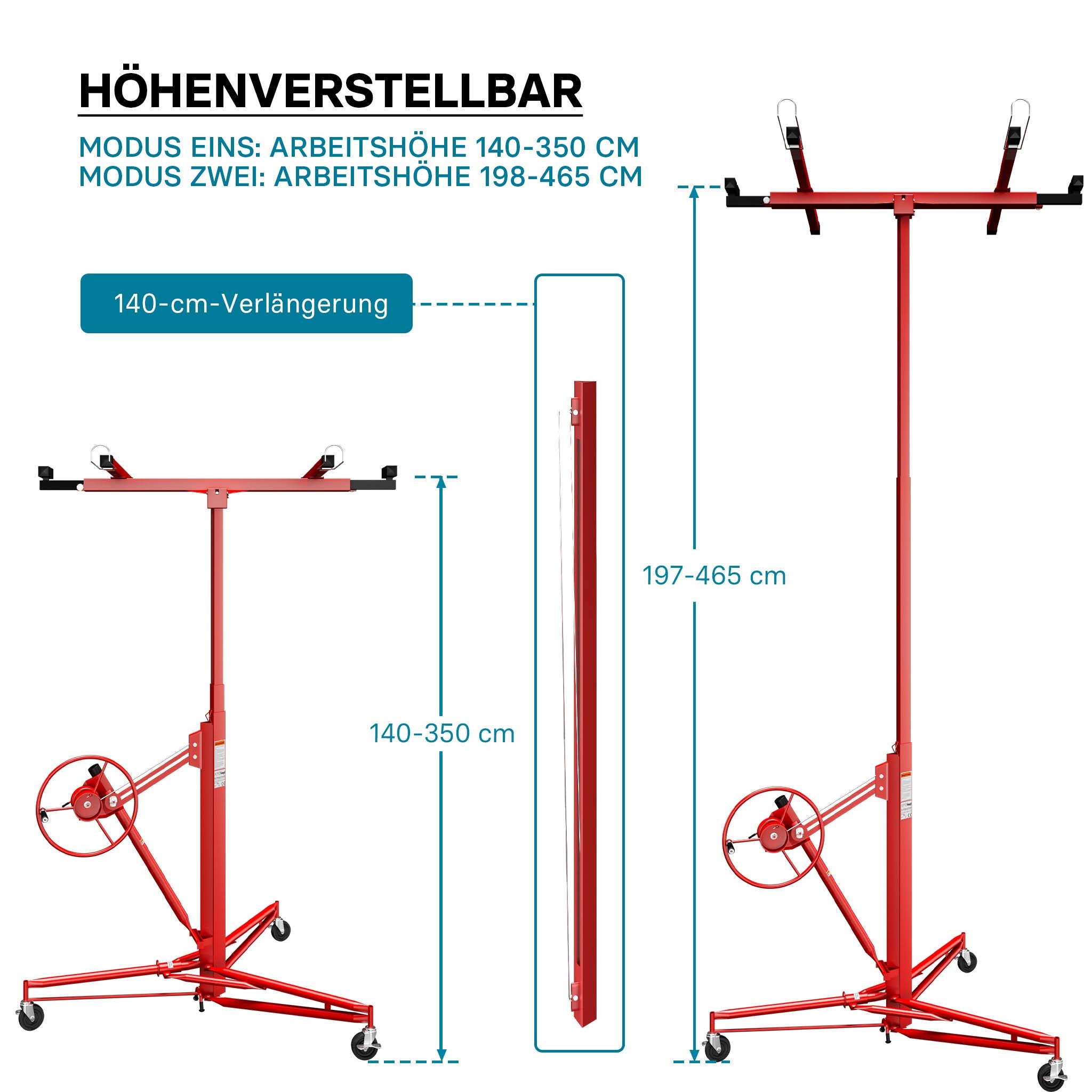 KIT Lève-panneaux XXL Panneaux placoplâtre avec Extension rallonge 140 cm - Hauteur 140-350cm / Charge max 68 kg / Angle d'inclinaison 60°… Wiltec - 7