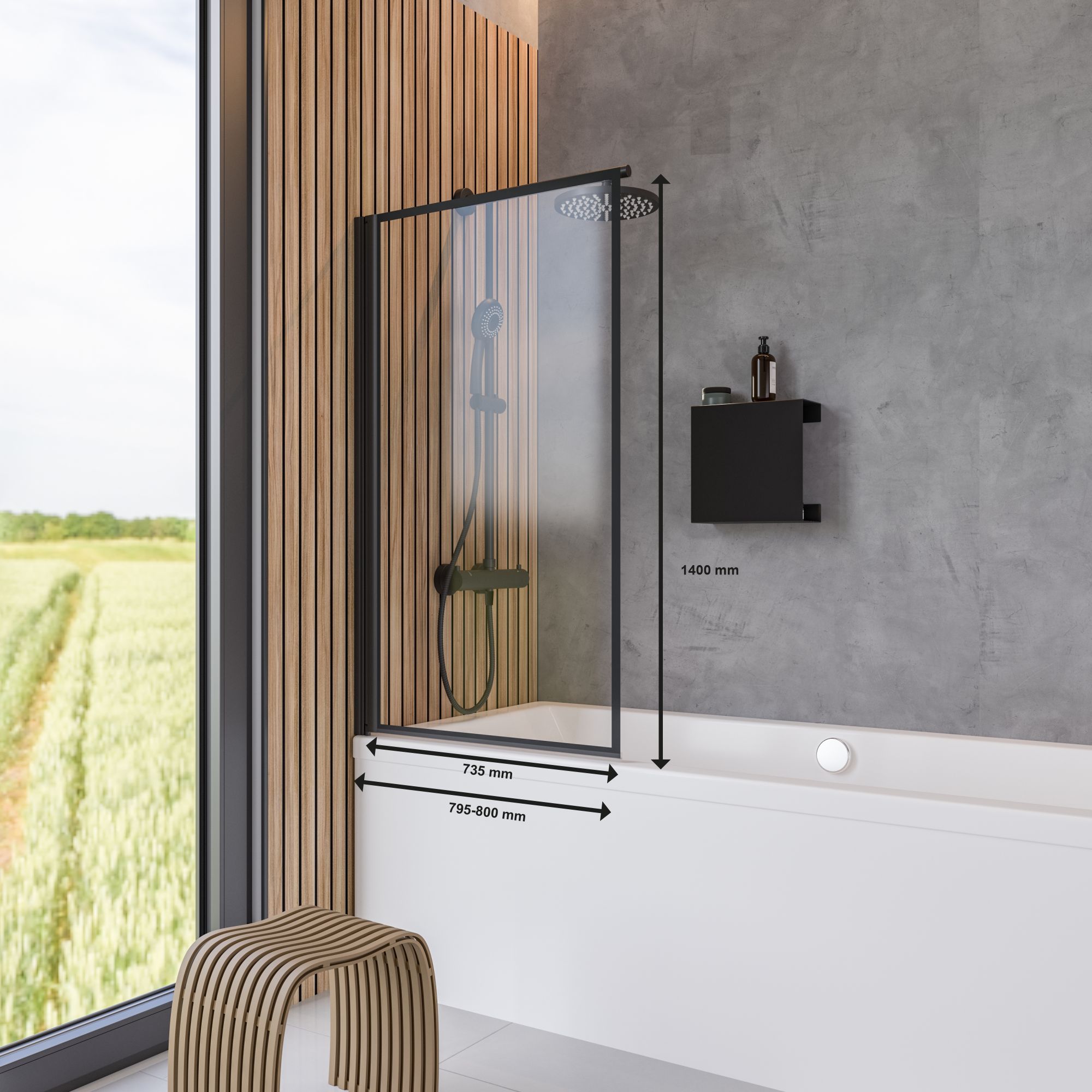 Pare-baignoire pivotant transparent noir, H.140 x l.80 cm SCHULTE, paroi de baignoire réversible, écran de baignoire 5mm pliant, rabattable, carré - 8