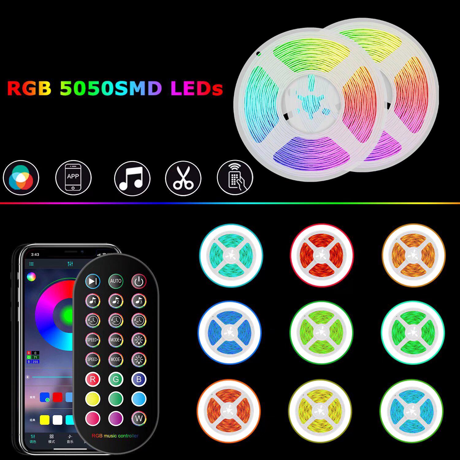 Ruban Led 10M,Bande Led 5050 RGB ,Led Ruban Lumineuse Flexible Multicolore avec Télécommande 24 Touches，Utilisé pour la décoration de maison - 4
