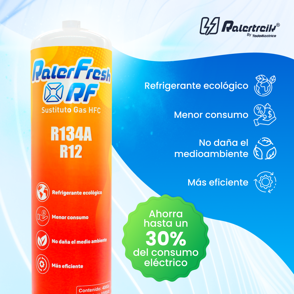 Gaz réfrigérant de substitution Ralerfresh RF pour gaz R12 et R134A plus clé, manomètre R134 et connecteur rapide - 3