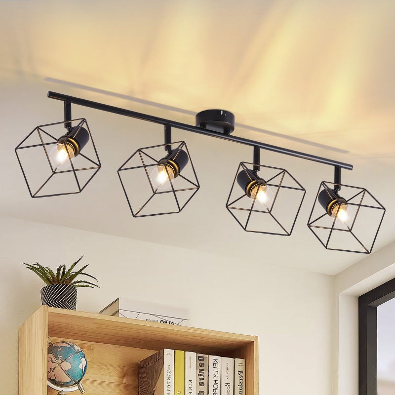 NETTLIFE Czarny Reflektorowa sufitowy E14 350° regulowana lampa sufitowa w stylu vintage, metalowa, regulowana, salon, bez żarówki