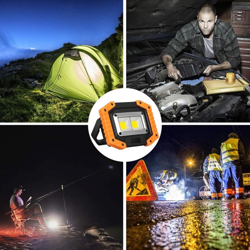 2 Projecteur de Chantier LED, USB Rechargeable Lampe de Travail 30W 2000LM - Luminaire extérieur avec 4 18650 Batteries, IP65 Imperméable Lumière - 4