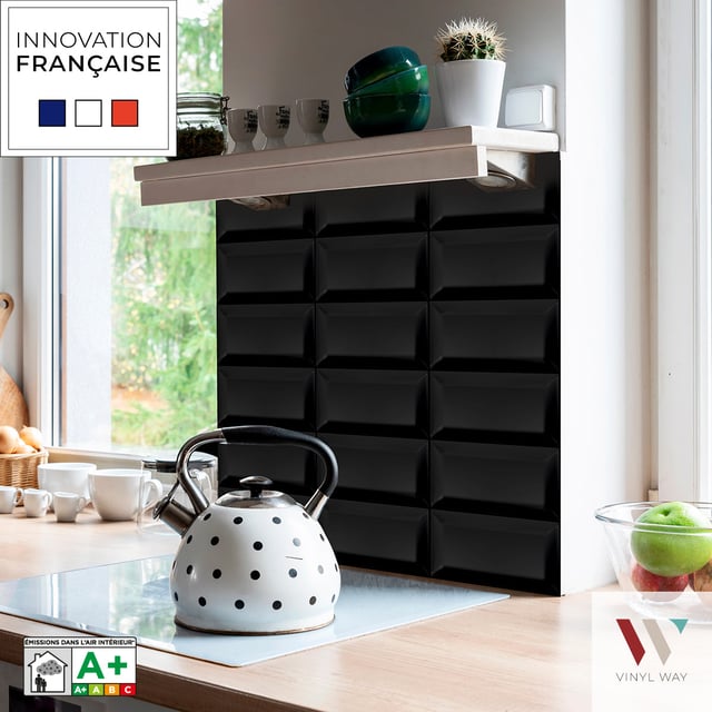 8 carreaux adhésifs 20x20cm Callie / Carreaux de métro / noir / pour douche, murs, sol, cuisine, salle de bain…