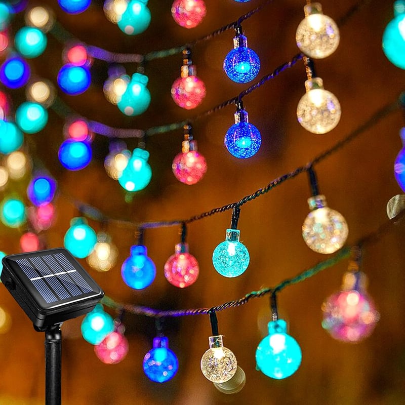 Lampki solarne zewnętrzne, 5 m, 20 diod LED, 8 trybów, idealne do ogrodów, balkonów i tarasów (kolorowe światła)