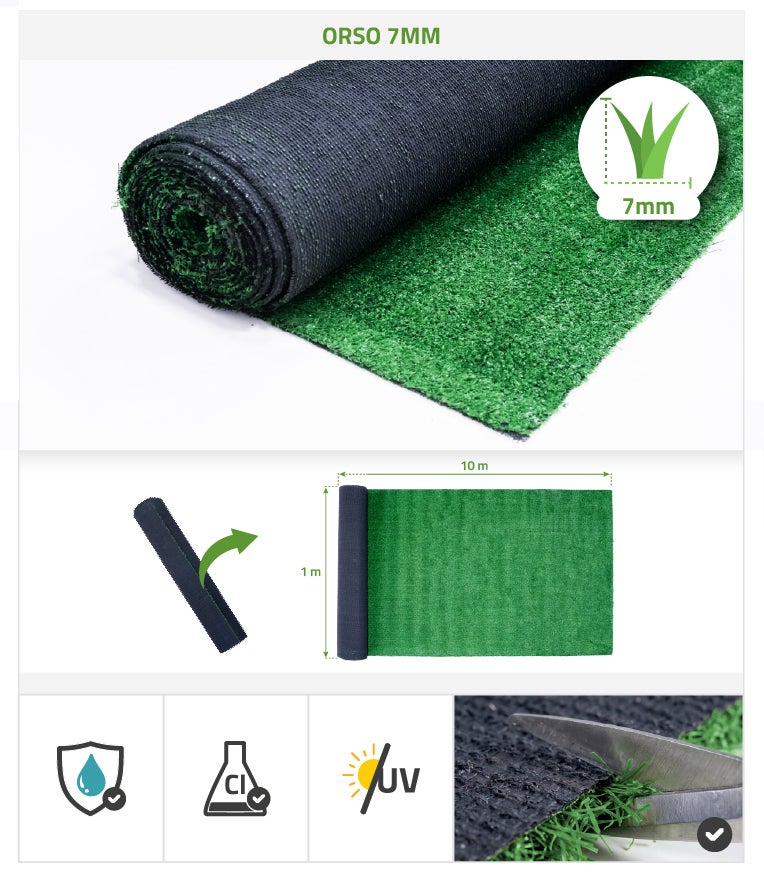 Erba sintetica ORSO 1m x 10m - 7mm - 2
