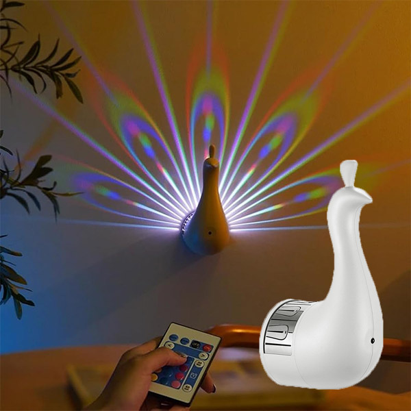 1 uds. lámpara de pared de pavo real, lámpara de mesa de proyección de pavo real, luz nocturna led con control remoto, lámpara de proyección,7 colores