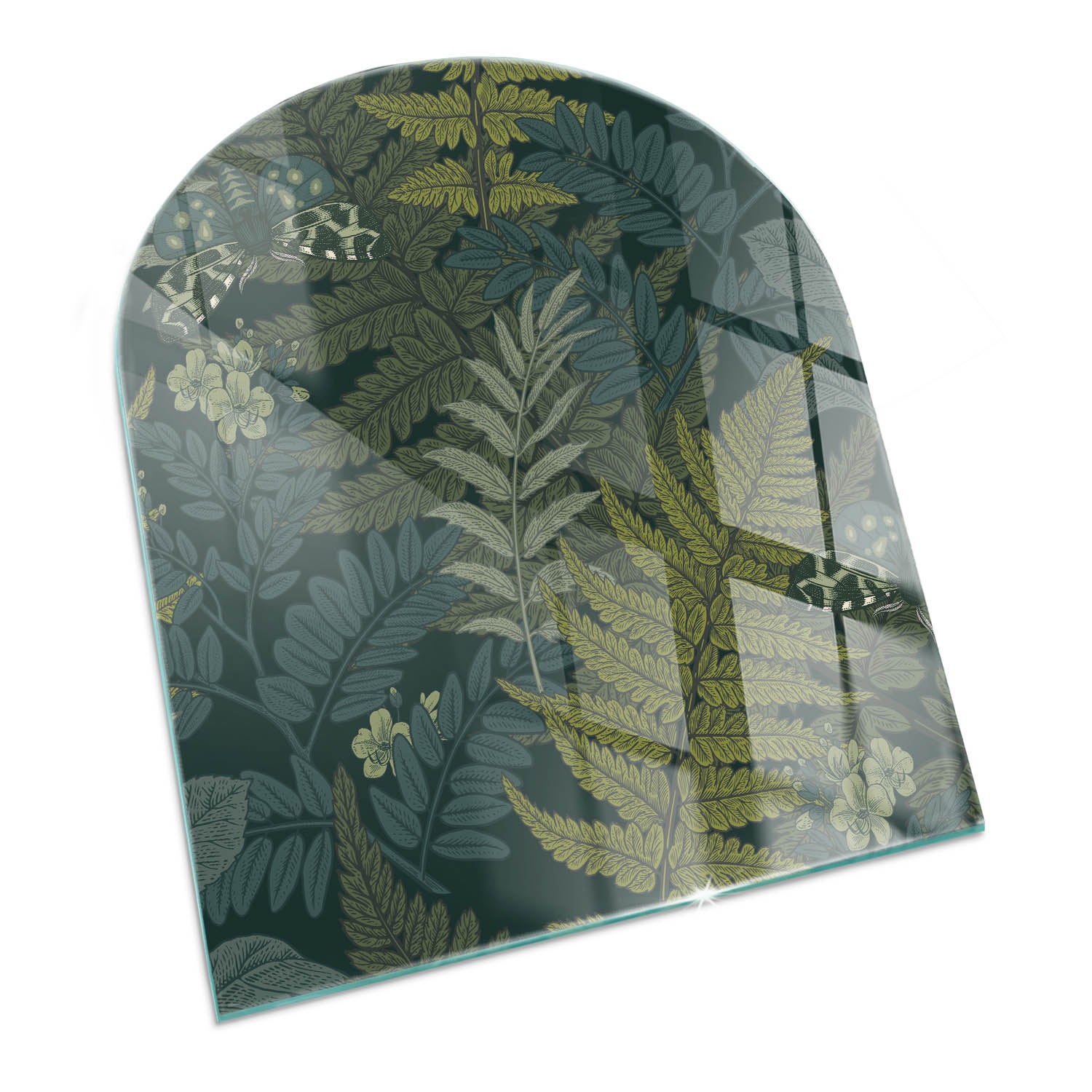 Szyba hartowana pod kominek, szkło zabezpieczające podłogę, nowoczesny design | 80x70 | Motywy roślinne z motylami