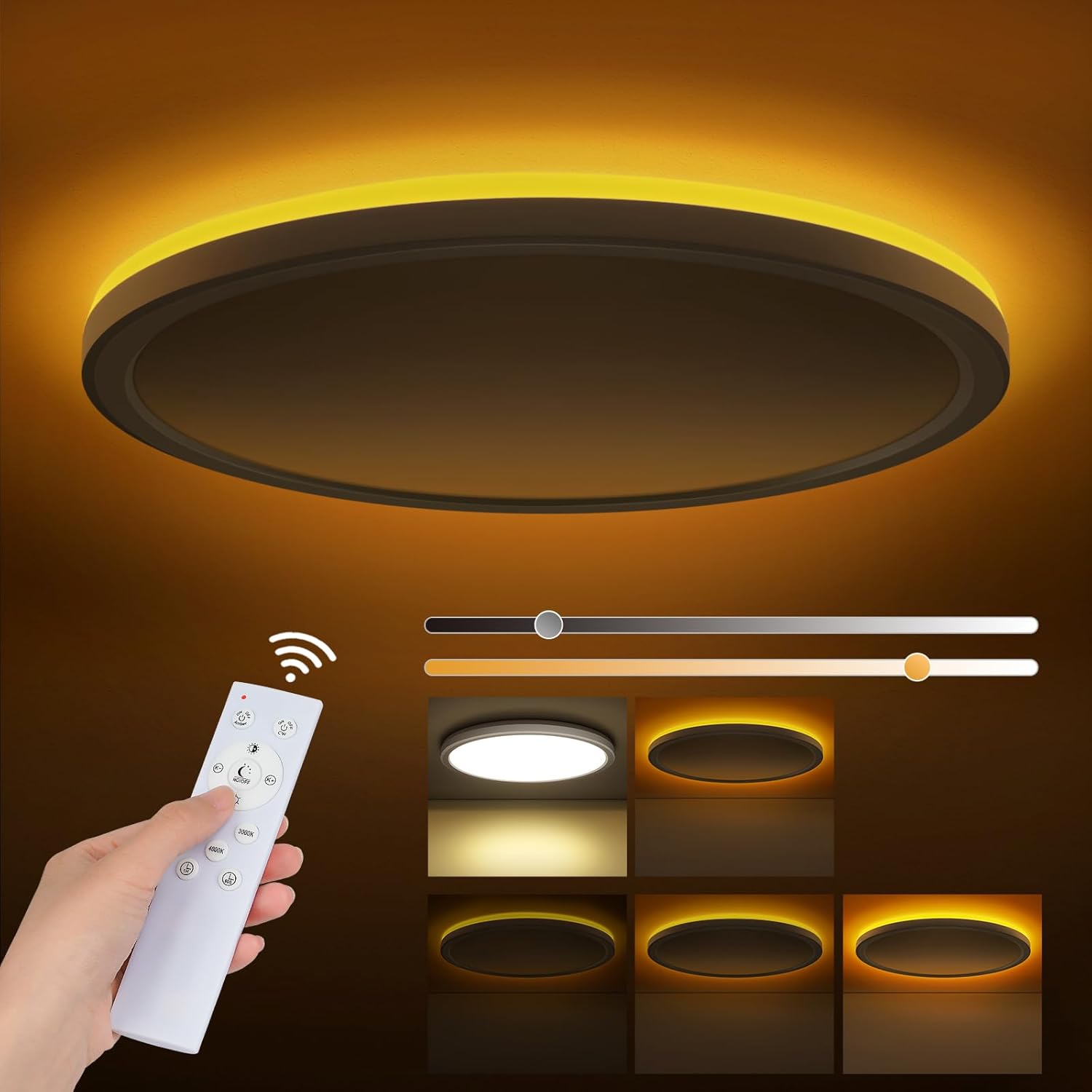 Plafonnier LED Rond 30W Avec Télécommande - Dimmable, 3000-6500K, Veilleuse 1800K - 38 Cm, Ultra Fin