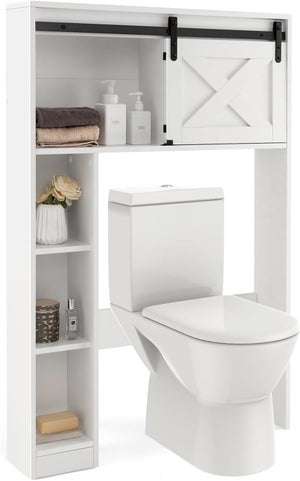 Meuble WC au-Dessus de Toilettes en Bois avec Porte Coulissante