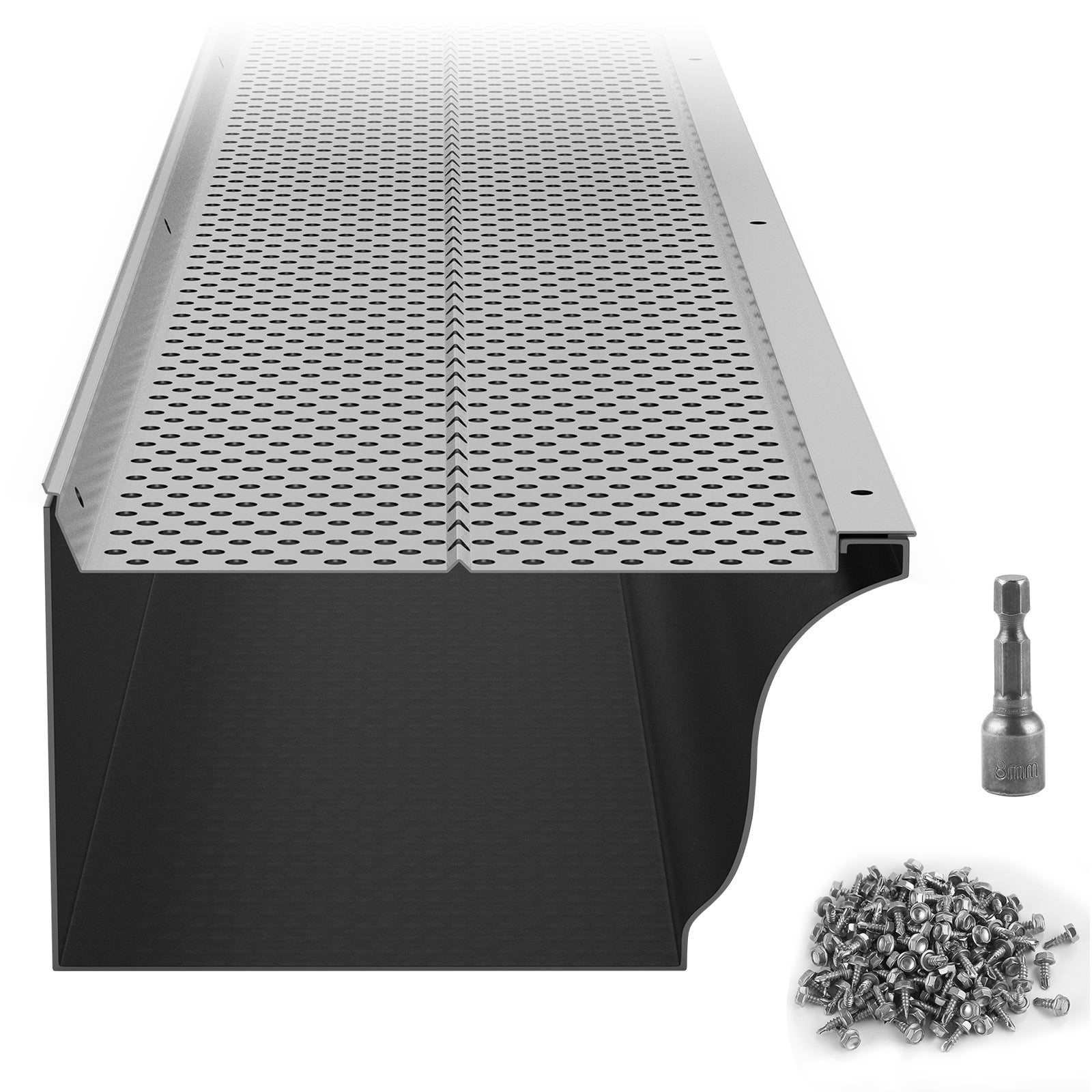 Protector de canalón 152 mm,filtro de hojas de aluminio,52 piezas,longitud total 528 cm,diámetro de agujero 4 mm,espesor 0,5 mm succebuy