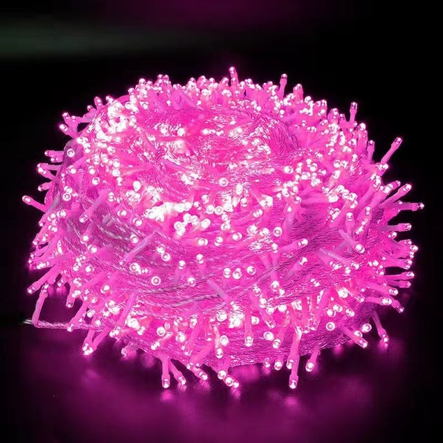 Różowe świąteczne lampki ogrodowe 10m 100 LED dekoracja świąteczna do wnętrz i na zewnątrz girlanda na wesele ogród