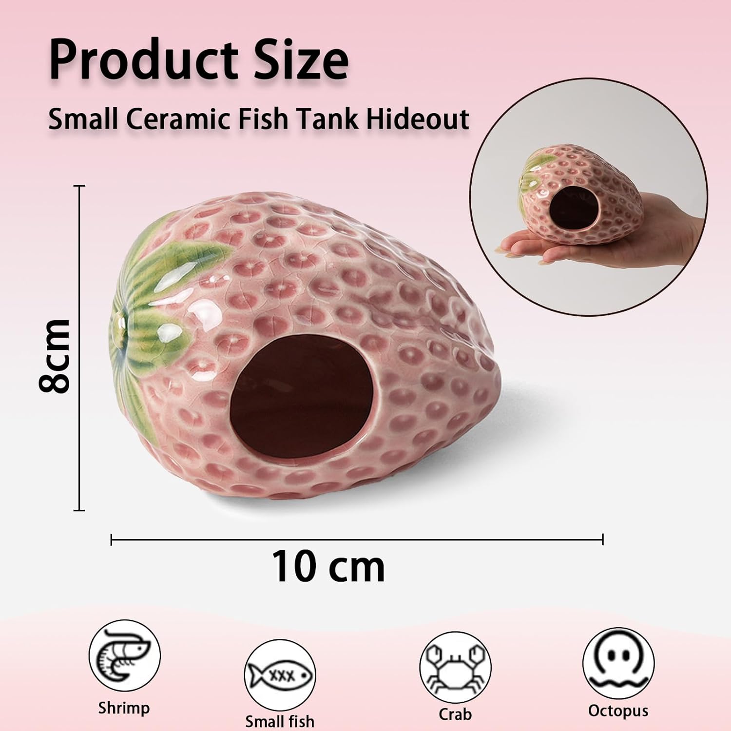 Grotte décorative rose pour aquarium : cachette pour betta, crevettes, poissons, bernard-l’hermite et pieuvre - 3