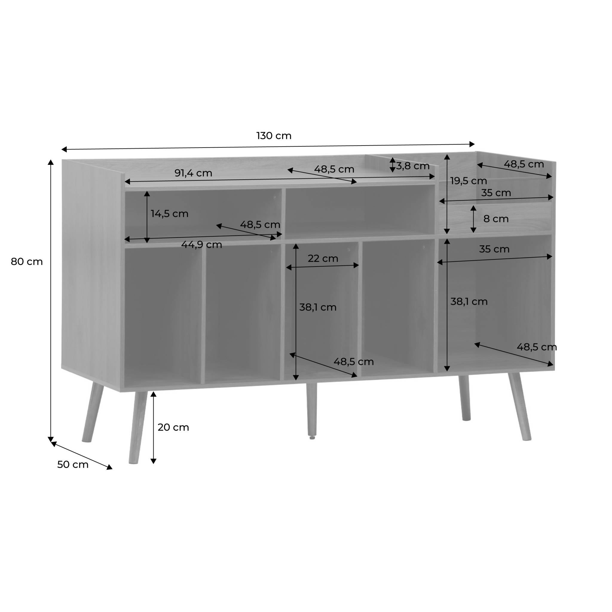 Mueble de vinilos XL vintage efecto madera oscura, 130cm, Nepal, Madera oscura, 130x50x80 cm - 7
