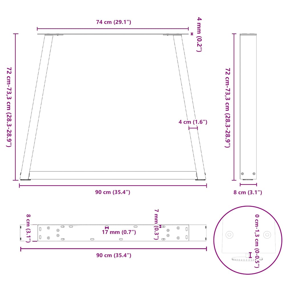 Pernas de mesa de jantar em forma de V 3 peças de aço natural - COMFORTXL - 9