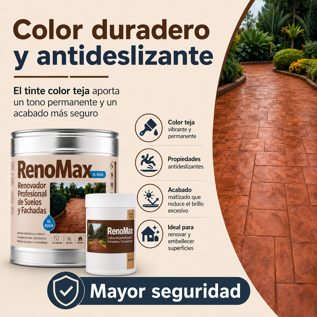 RENOMAX - Resina Hormigon Impreso y Superficies Porosas Al Agua + Tinte Hormigon Impreso Color Cemento, 2L Cubre hasta 20m² | Garantía 5 Años - 7