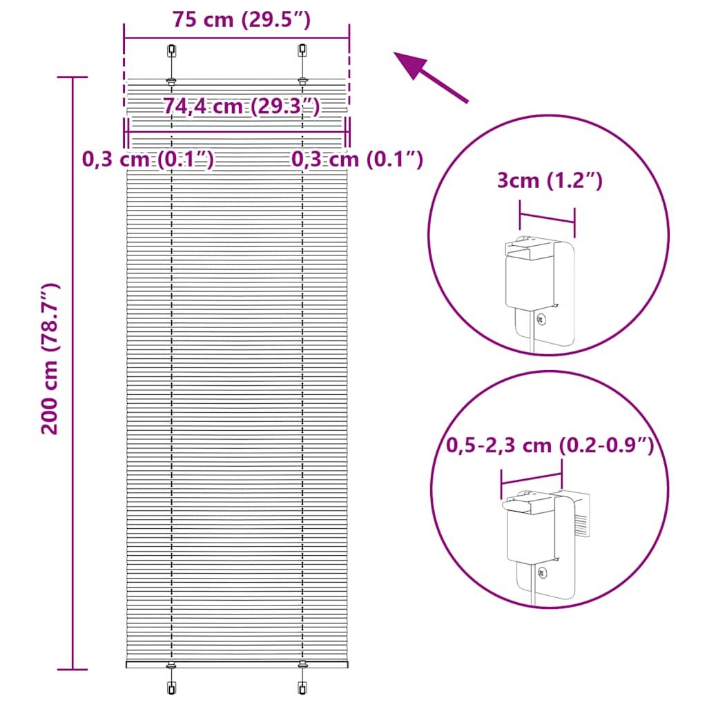 Store plissé vert pétrole 75x200 cm largeur du tissu 74,4 cm vidaXL - 3