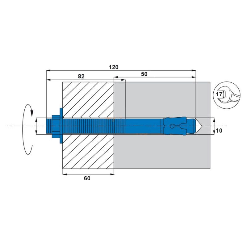 Boîte 50 Goujons d'ancrage acier zingué M10 x 120 x 60 mm SCELL-IT - BZ-10X120 - 3