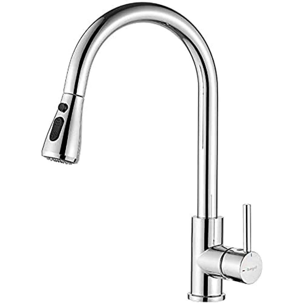 Rubinetto Da Cucina Ibergrif M22134 Con Doccia Estraibile – Monocomando Grigio Spazzolato, Aeratore Antischizzo E Avviamento A Freddo