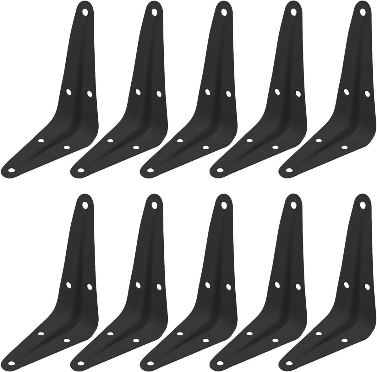 10 bucăți, colțare robuste din metal negru pentru rafturi (10*7 cm) cu șuruburi, potrivite pentru montare și susținere pe perete.