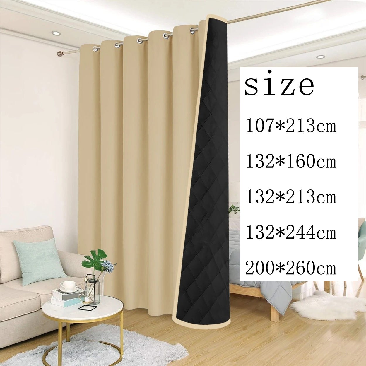 MINICLOSS Rideaux d'hiver épais coupe-vent, rideaux à trois couches isolants contre le froid, rideaux unis doublés de coton (gris, 132 x 160 cm) - 2