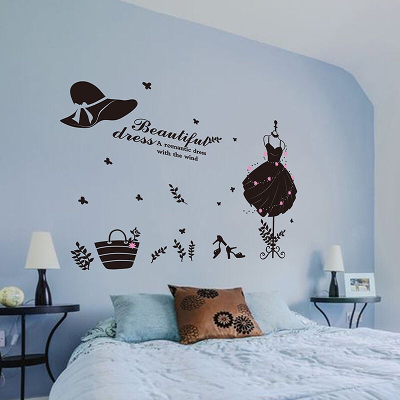Stickers Muraux Porte Placard Adulte Noir Robe Pissenlit Et Papillon Agapanthe En Cristal Beauté Dressing Mural - 4