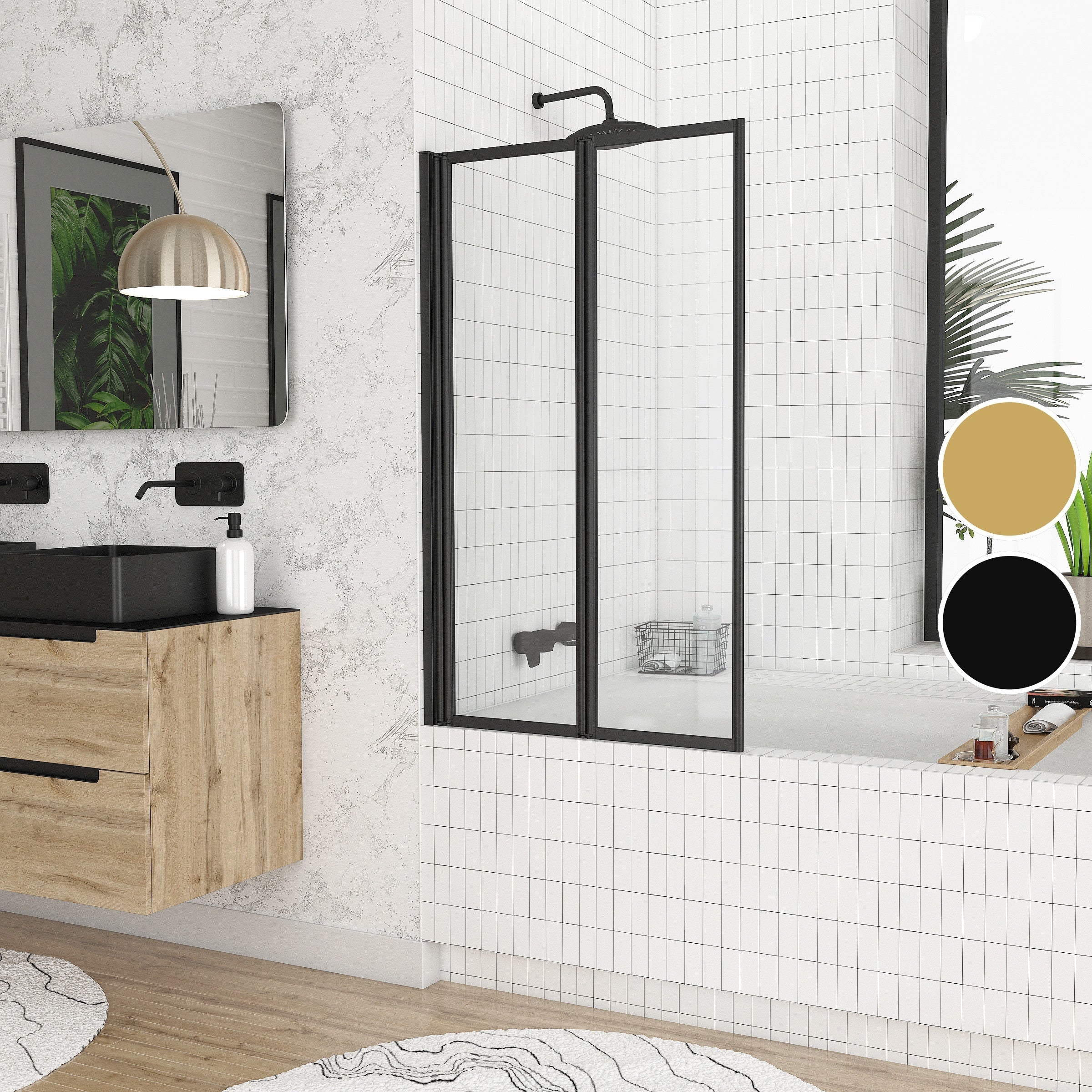 Pare baignoire Pivotant 70x120cm - 2 Volets Noir Mat - Verre Trempé 4mm - DUPLO - 7
