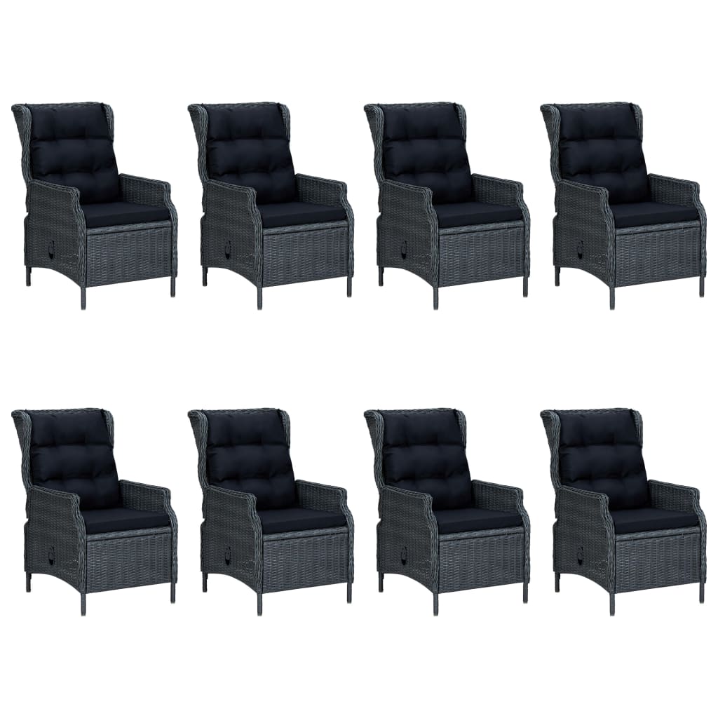 Mobilier à dîner 9 pcs avec coussins Résine tressée Gris foncé 3 - 3