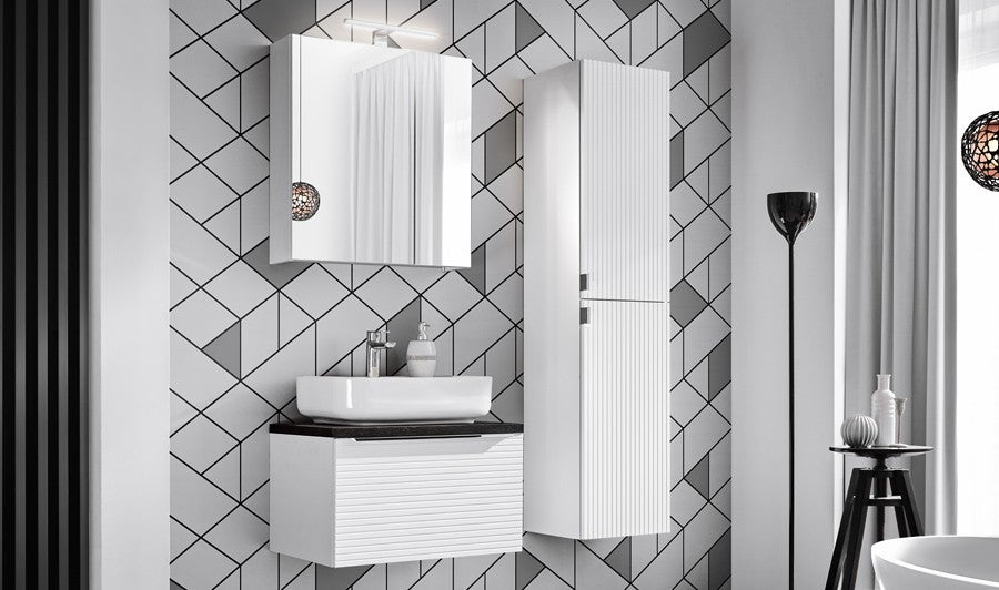 Ensemble de meubles salle de bain blanc avec vasque à poser 60 cm