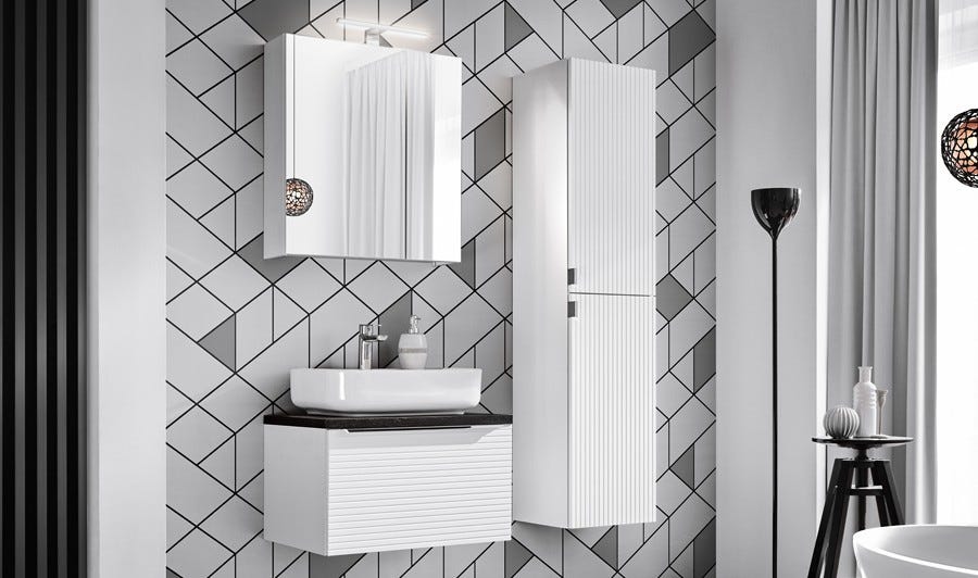 Ensemble de meubles salle de bain blanc avec vasque à poser 60 cm